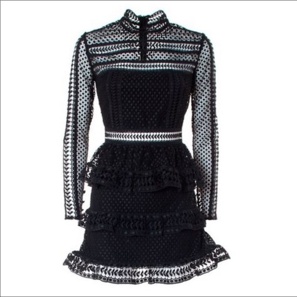 self portrait tiered guipure lace mini dress